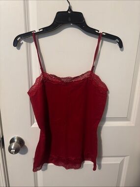 Ann Taylor Factory Red Lace-Trim Camisole